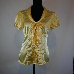 My Michelle Satin Yellow Tie Blouse